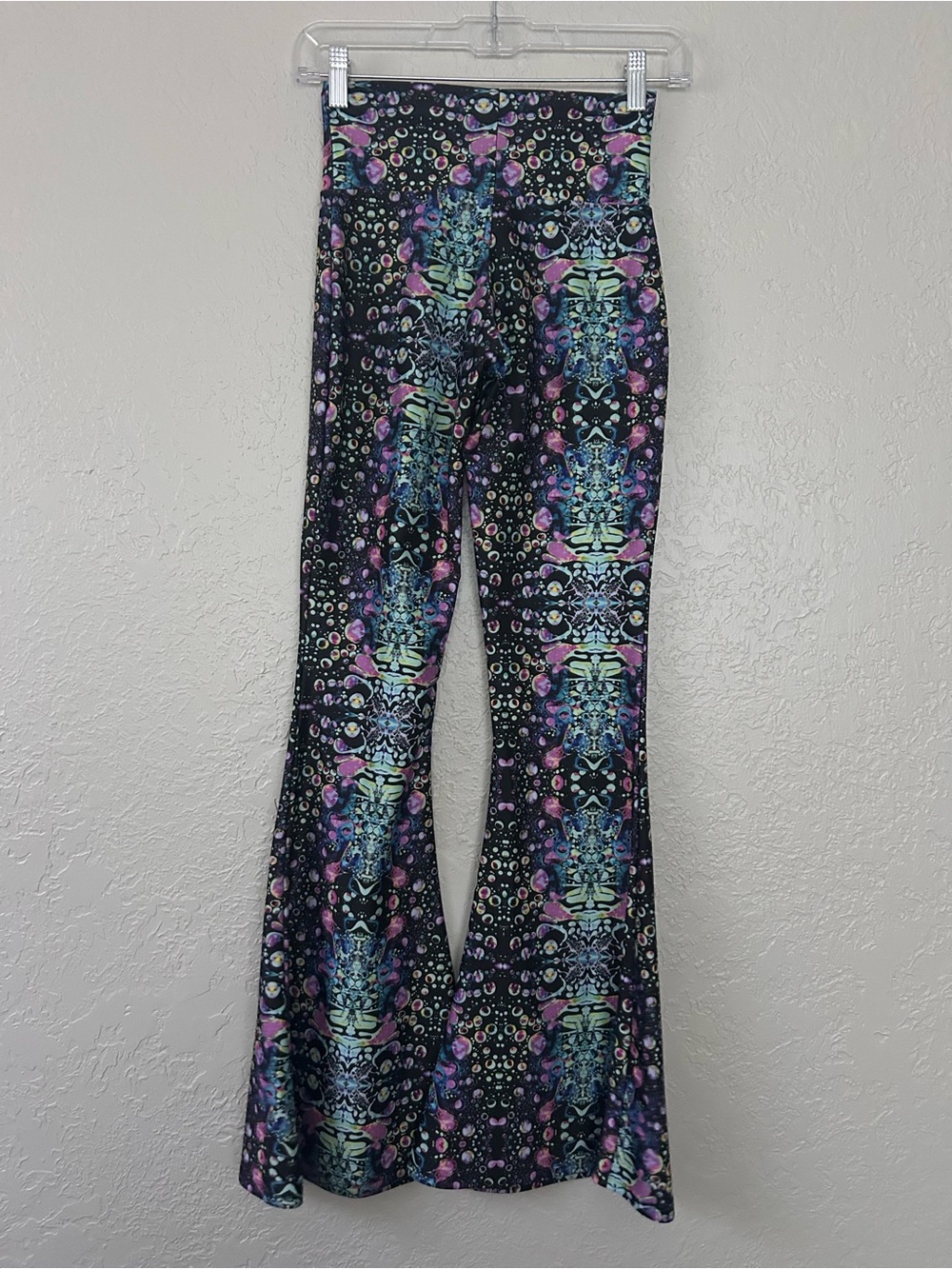 Womens Black Multicolor Patterned Flare Leggings